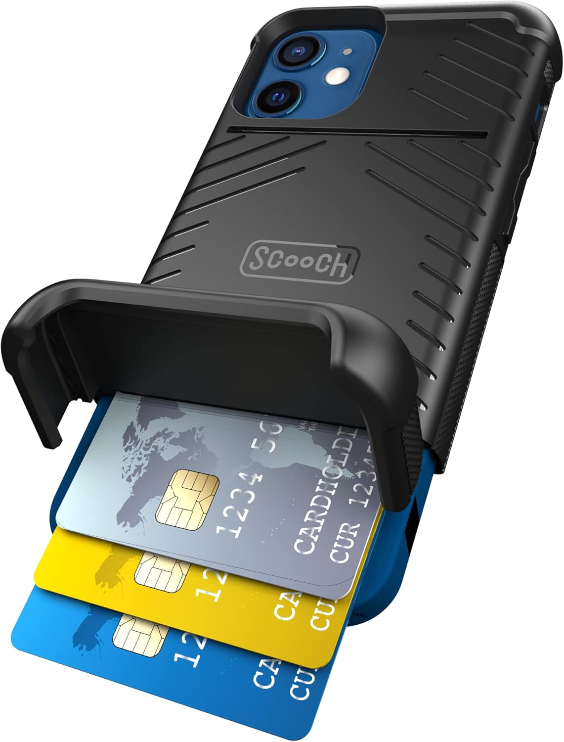 Scooch for iPhone 12 Mini Case with Card Holder, Wingmate Wallet Case with Hidden Card Slot and RFID Protection for 3 Cards, 10-Foot Drop Protection, Black