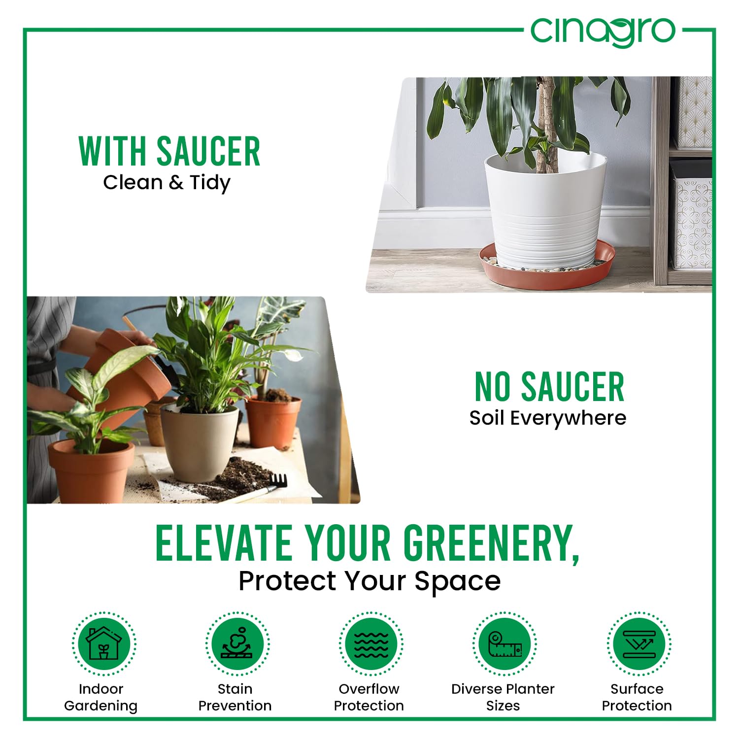 Cinagro Plant Saucer (4 Inch - Pack of 6) Heavy Duty Plastic Plant Water Tray, Planter Drip Trays for Pot, Flower Saucers for Indoors - Image 5 thumbnail