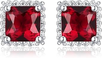 Diamond Treats Square Stud Earrings Made of 925 Sterling Silver with Cubic Zirconia in White Blue Green and Red Solid Silver Colourful Stud Earrings for Women