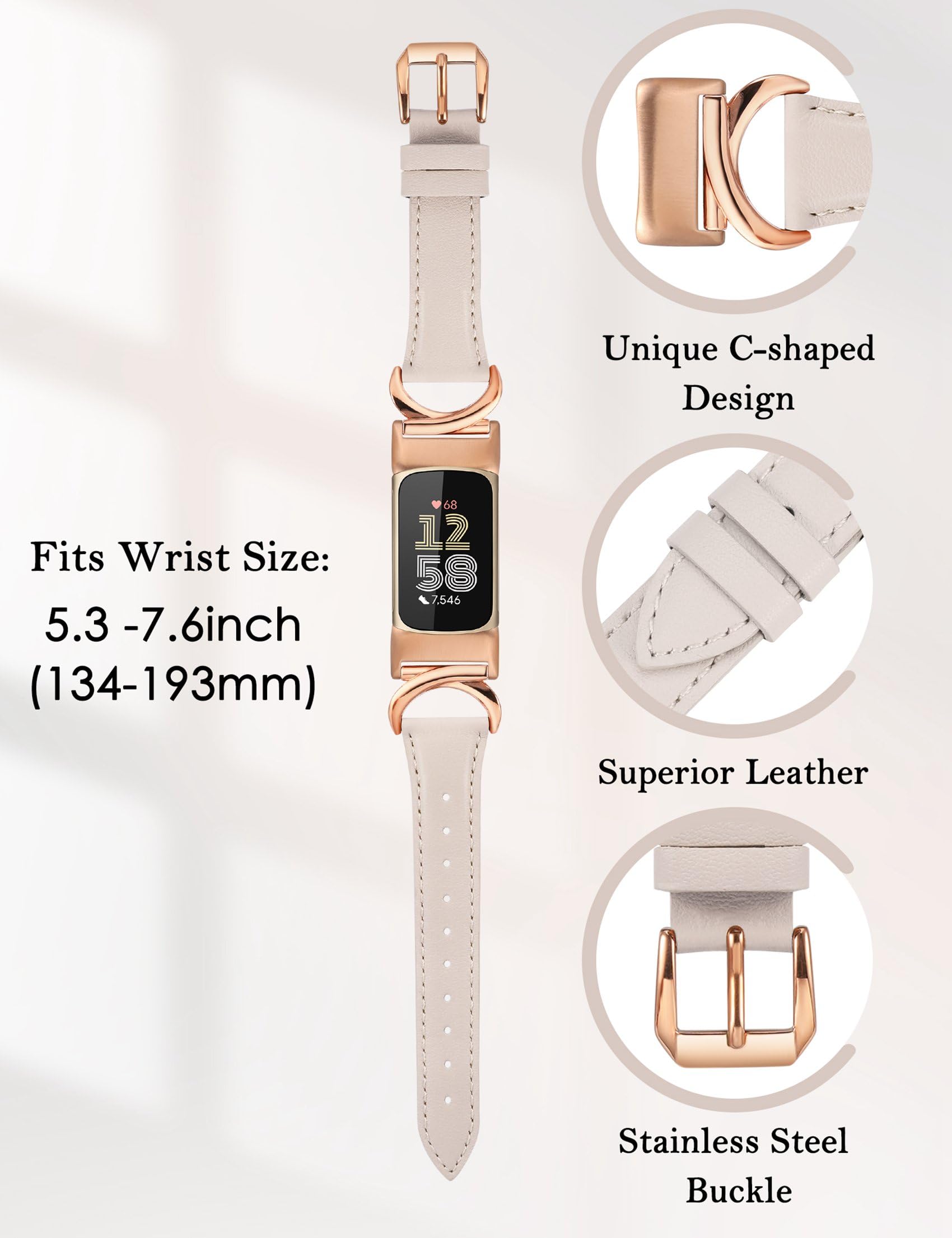 TOYOUTHS Leather Straps Compatible with Fitbit Charge 6/Charge 5 Strap Women - Image 2