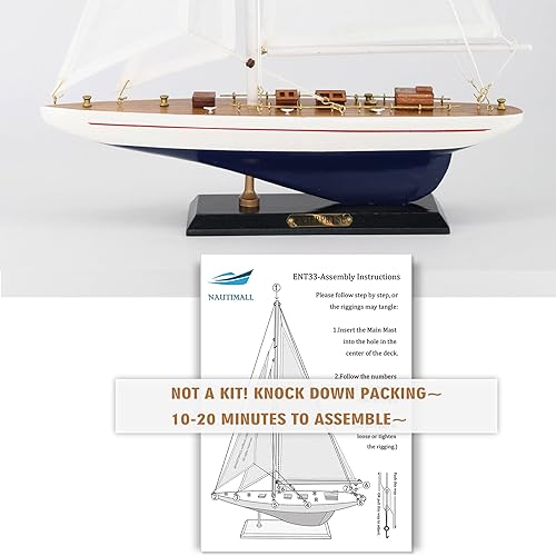 Miniatura 4 de NAUTIMALL Velero de madera, modelo de yate, 19 pulgadas, escala empresarial, réplica de decoración náutica, regalo personalizado corporativo