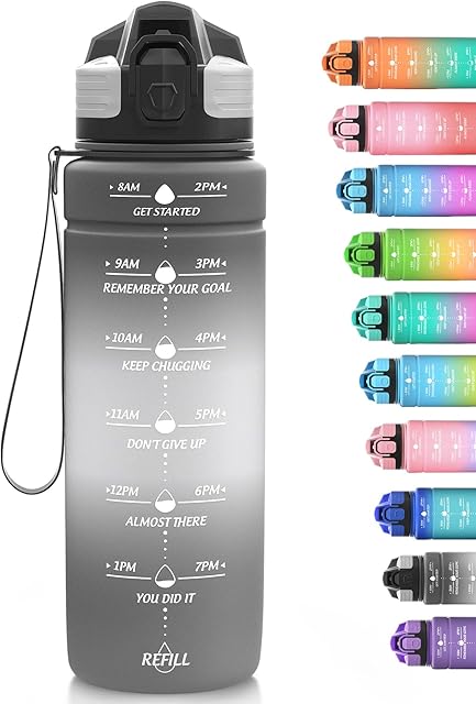 Niggeey 500ml & 700ml & 1000ml Motivational Water Bottle with Time Marker, Sports Water Bottles, Leak Proof BPA Free Tritan Drink Bottle for Kids, Men, Women, Running, Cycling, School, Gym and Sport