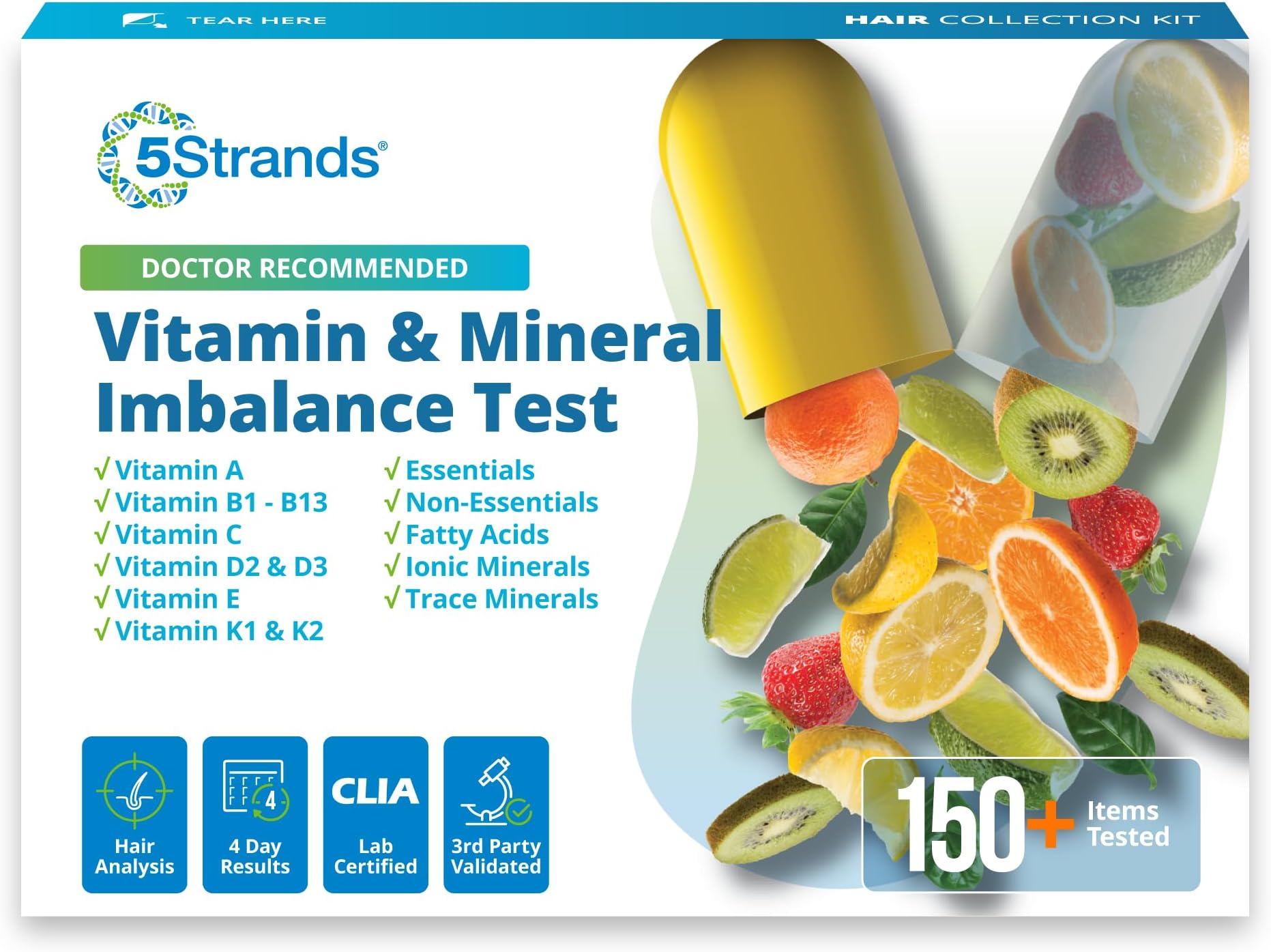 5Strands Nutrition Test, 112 Vitamins, Minerals, Amino Acids Tested, Identify Nutrient Absorption Issues, Holistic At Home Imbalance Testing, Results in 4 Days