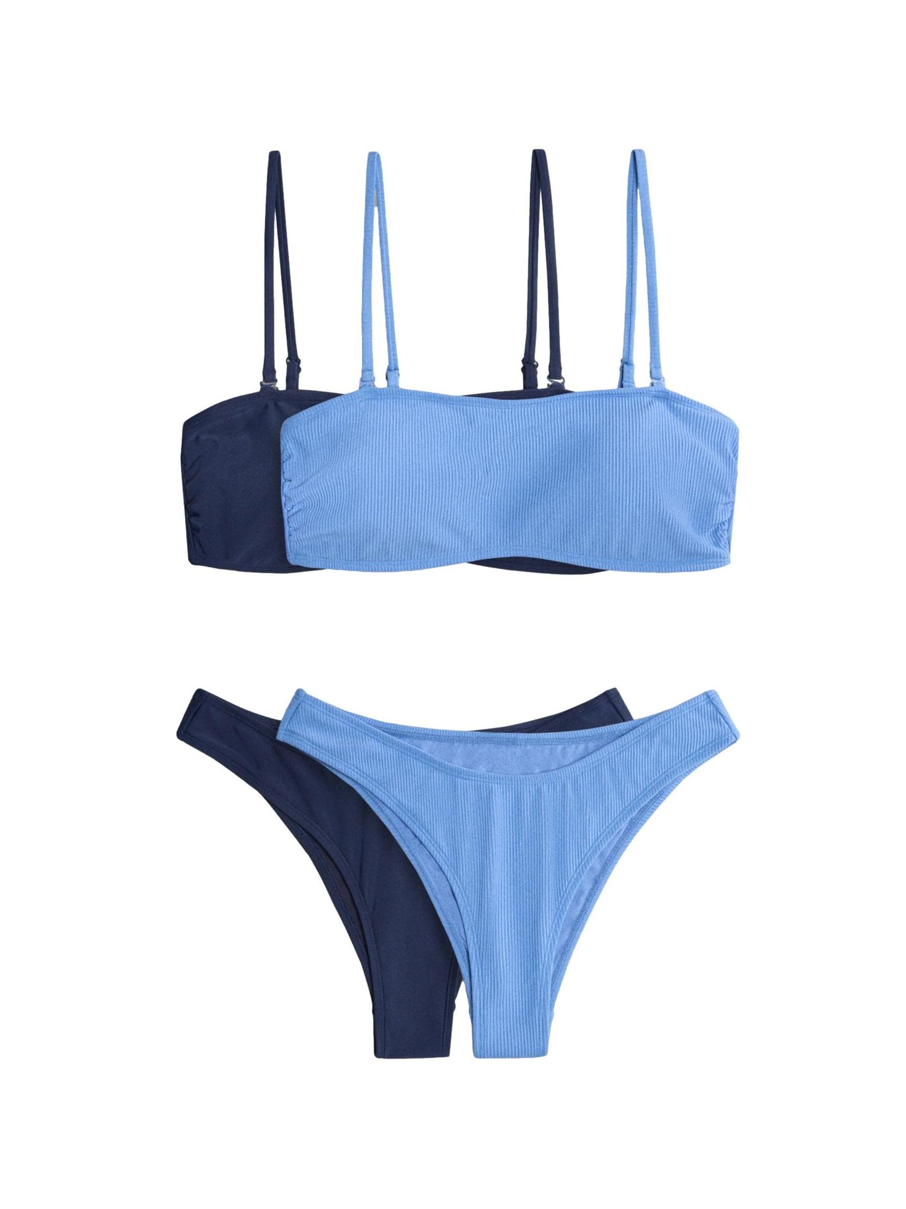 THE SET Donne Confezione da 2 Top Bikini a Fascia con Spalline