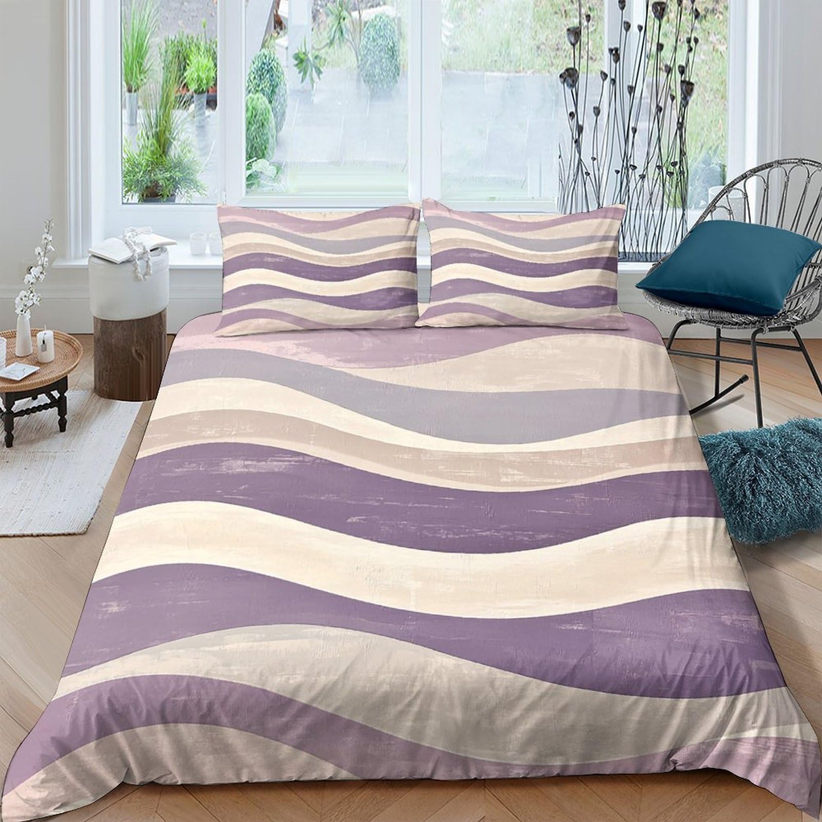Ctjqhvkz Style-1 3D Printed Lavender Beige Wave Fitted Sheet Microfiber Soft Mattress Cover For Bedroom Dorm Easy Care Decor Single（135X200cm）