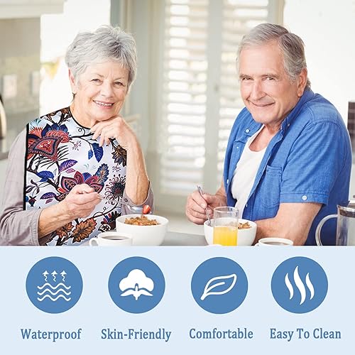 Miniatura 6 de Baberos para adultos con recogedor de migas, baberos lavables y ajustables para adultos, para mujeres, hombres, ancianos y personas mayores
