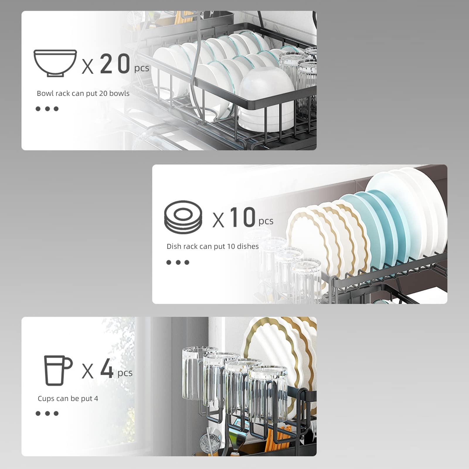 Rejilla para Secar Platos Rejilla para Platos Expandible de 2 Niveles Colador de Platos Multifuncional con Soporte para Cubiertos Extraíble para Encimera de Cocina de Gran Familia