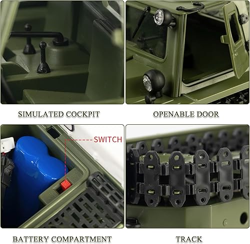 Miniatura 5 de Vehículo de transporte militar tanque de control remoto, 2.4G Crawler Car RC Off-Road Army Camión blindado todo terreno para niños y adultos juguetes