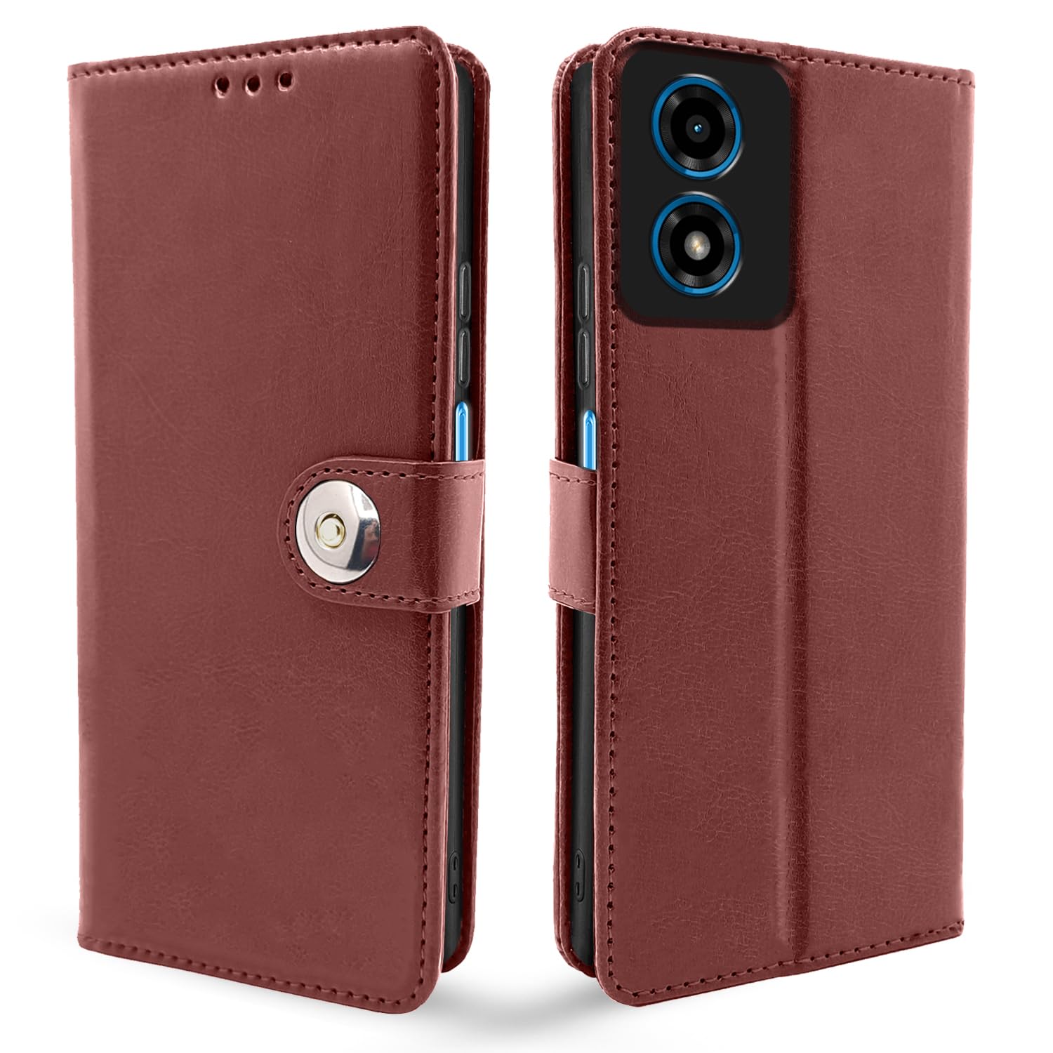 Pikkme Moto G04 Flip Cover Leather Finish | Inside TPU with Card Pockets | Wallet Stand and Shock Proof | Complete Protection Button Flip Case (Brown) (B0CY9CVB8D) Amazon Price History, Amazon Price Tracker