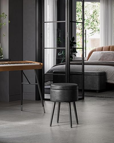 Miniatura 4 de VASAGLE Colección EKHO  Taburete de almacenamiento, taburete para silla de tocador, cuero sintético con costuras, moderno de mediados de siglo,