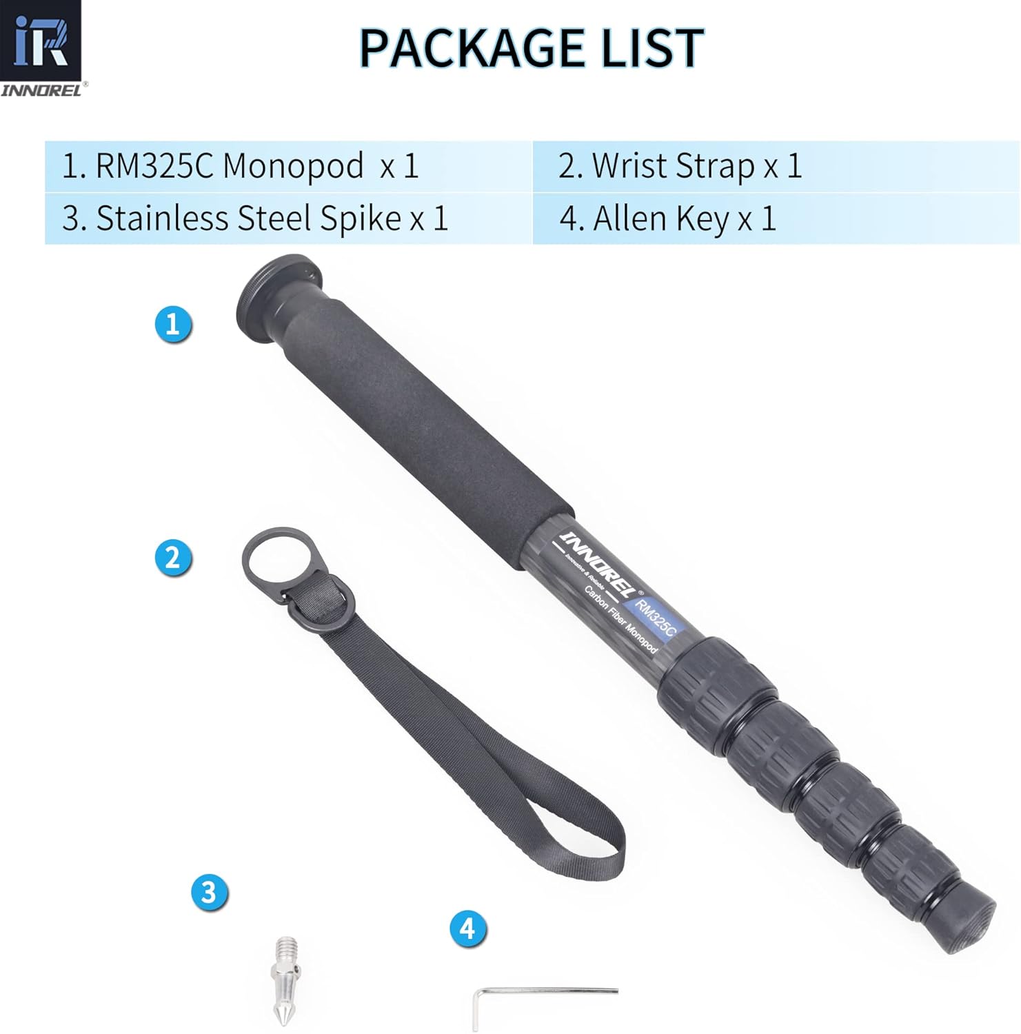 Carbon Fiber Camera Monopod INNOREL RM325C Professional Portable Compact Lightweight Travel 5-Section Monopod for Canon Nikon Sony DSLR Camera Video Camcorder DV Photography Bracket Load 26lbs/12kg