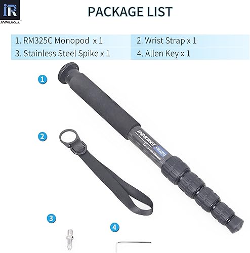 Miniatura 8 de Cámara de fibra de carbono Monopod INNOREL RM325C Profesional Portátil Compacto Ligero Viaje Monopod de 5 secciones para Canon Nikon Sony DSLR