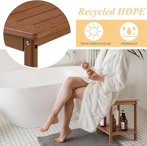 Miniatura 4 de Apolimi Banco de ducha HDPE, taburete de ducha con estante de almacenamiento, taburete de spa de 2 niveles para ducha interior, asiento de ducha