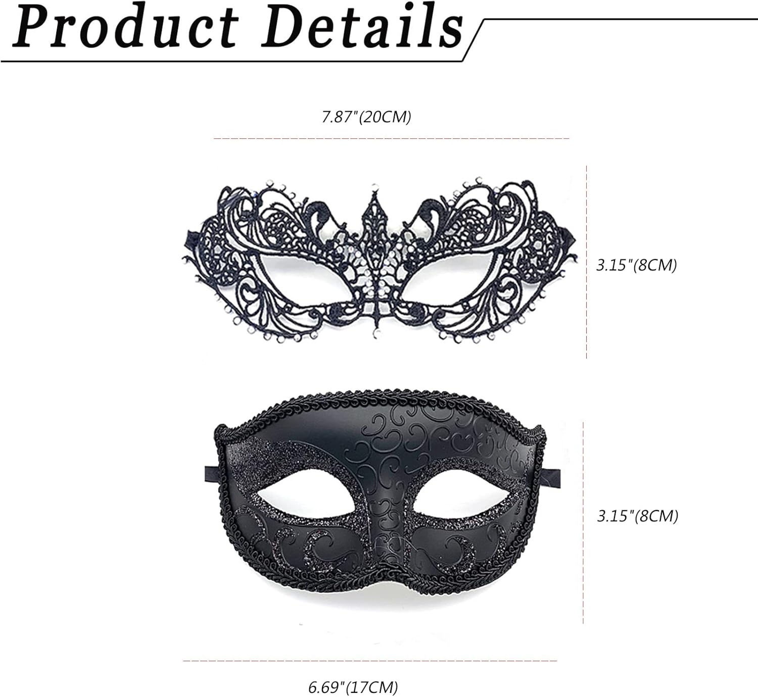 Vtrem Masquerade Mask for Couples: Black Mardi Gras Party Ball Mask Set Women Men Dad Daughter Prom Couple Valentine's Masks - Image 3