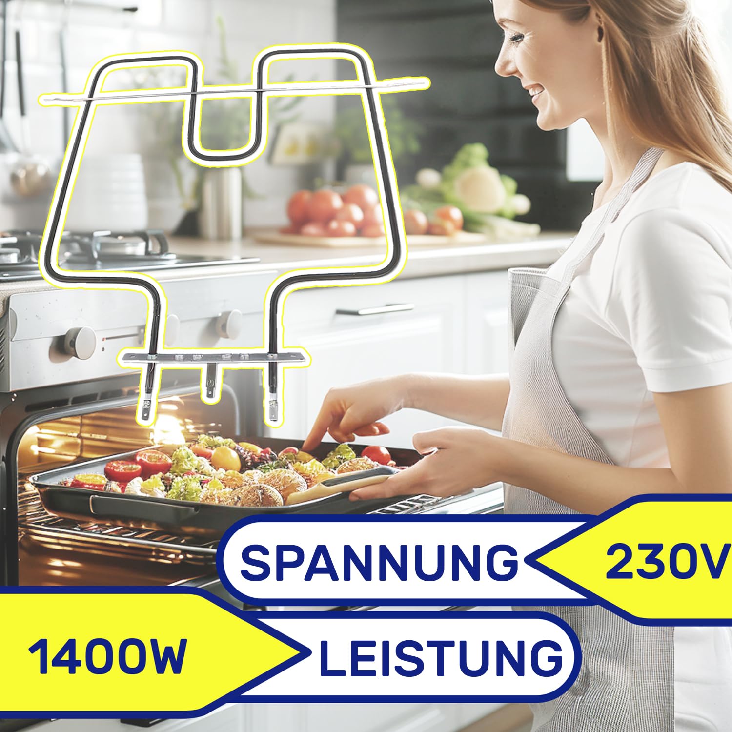 Heizelement für Backöfen 1400W 230V mit dem Originalcode C00339901 für Indesit 481225998472 488000525918 für Whirlpool 20.40943.000 für EGO - Garantie 10 Jahre - MONTERAL