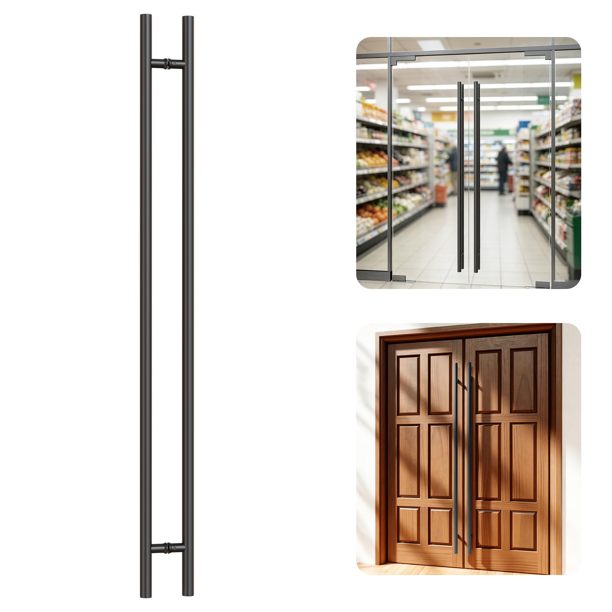 Ranbo 1800mm Length Double Sided Long Door Pull Handle 304 Stainless Steel H Shaped Large Barn Pull Bar, Fits Commercial Interior and Exterior Wooden and Glass Doors, Matte Black