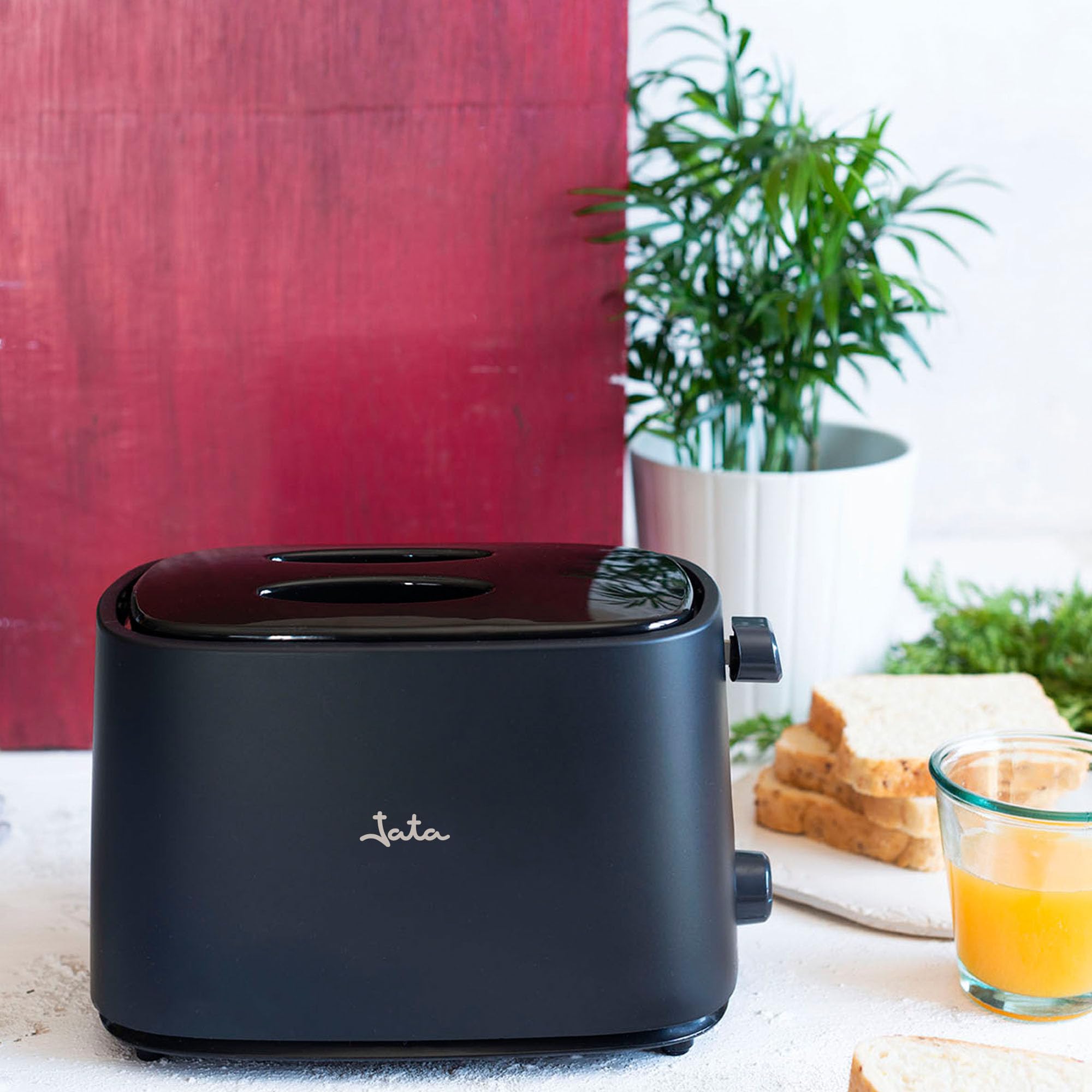 Jata TT631 Tostapane nero con cappuccio protettivo e due fessure extra larghe, con interruttore elettronico roast, 6 posizioni, corpo freddo, raccoglibriciole, nero
