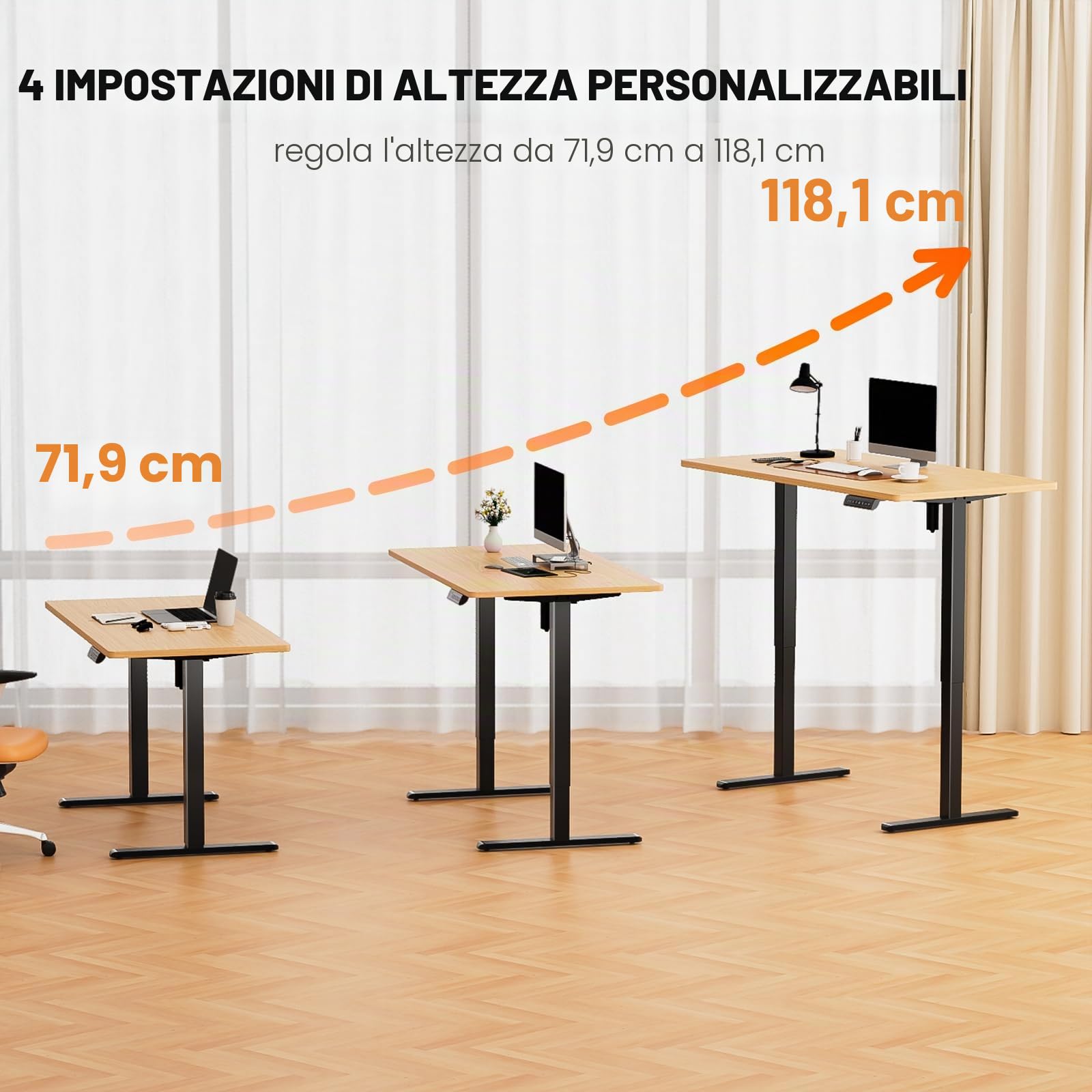 ErGear Gambe da scrivania elettriche, 4 impostazioni di altezza di memoria, altezza regolabile in altezza, gambe per tavolo fino a 120 cm, stazione di lavoro ergonomica con base convertitore, solo