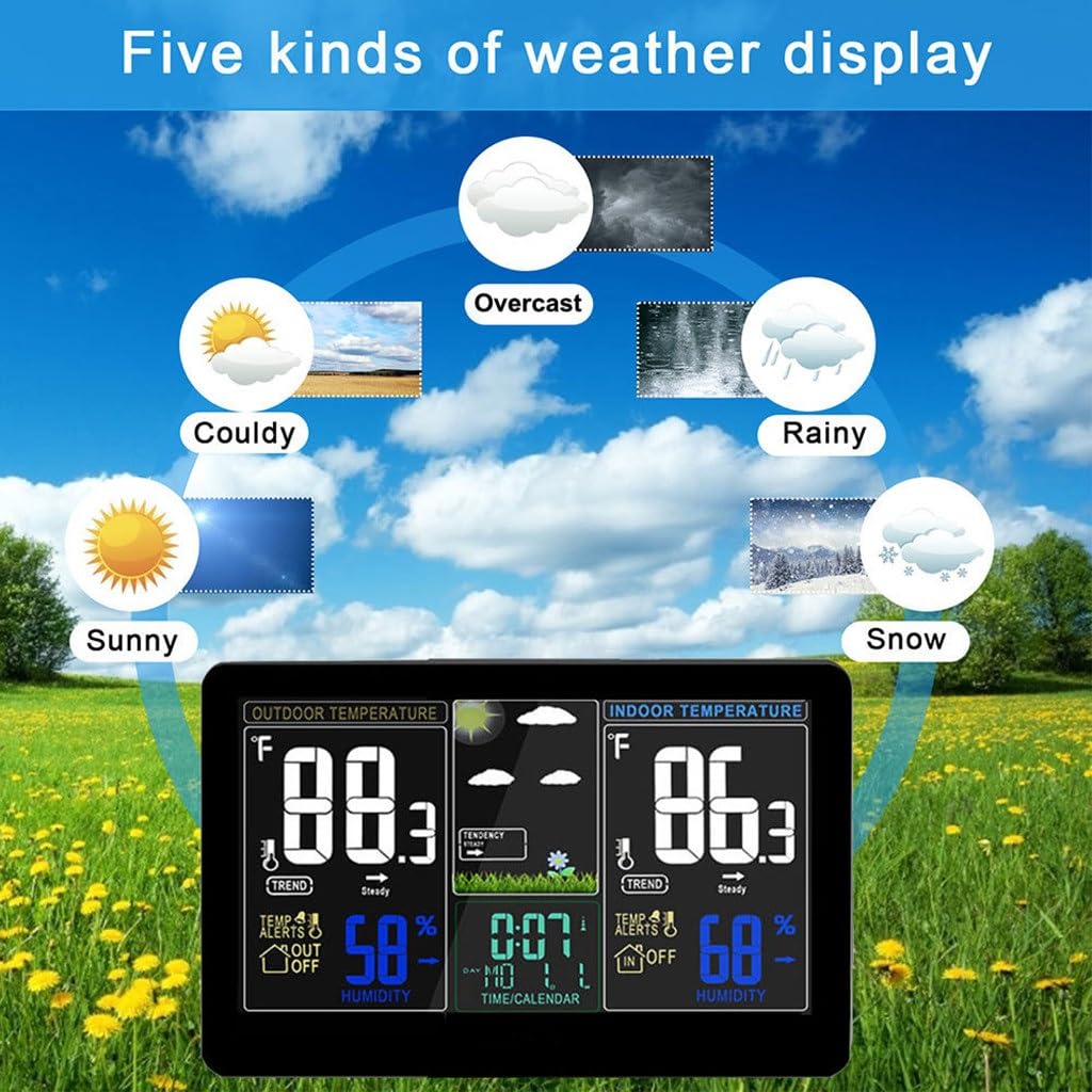 Large Screen Weather Forecast Indoor Outdoor Clock Electronic Temperature Humidity Alarm Digital