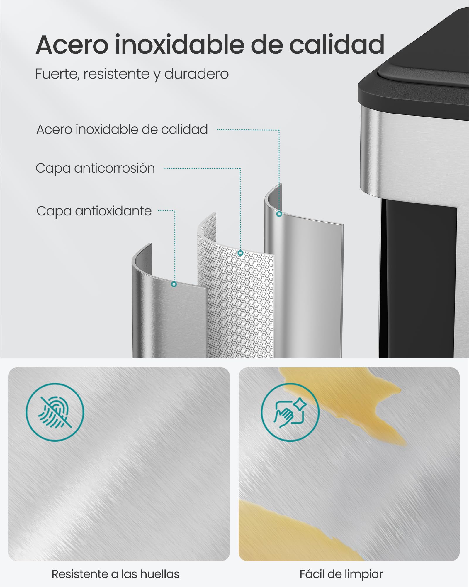 SONGMICS Papelera de Cocina, 2 x 30 L Cubo Doble para Reciclaje y Basura, Cubos Interiores, Acero Inoxidable, Tapa de Cierre Suave, Pedal Ancho y Robusto, Plata Metálico LTB556E01