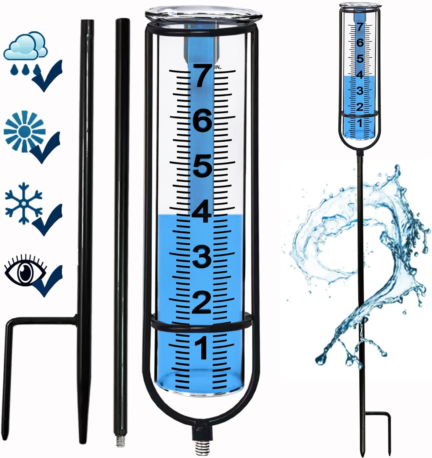 Rain Gauge, Freeze Proof Rain Gauge Outdoor with Stake