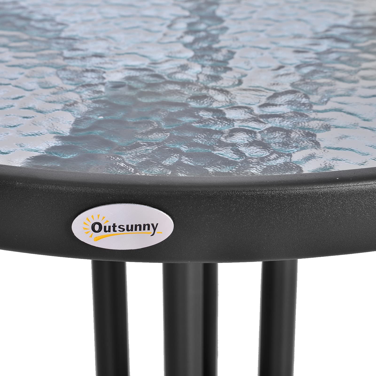 Outsunny Mesa de Jardín Redonda con Encimera de Vidrio Templado Decorativa y Marco de Metal para Patio Terraza Balcón Comedor Ø60x70 cm Negro