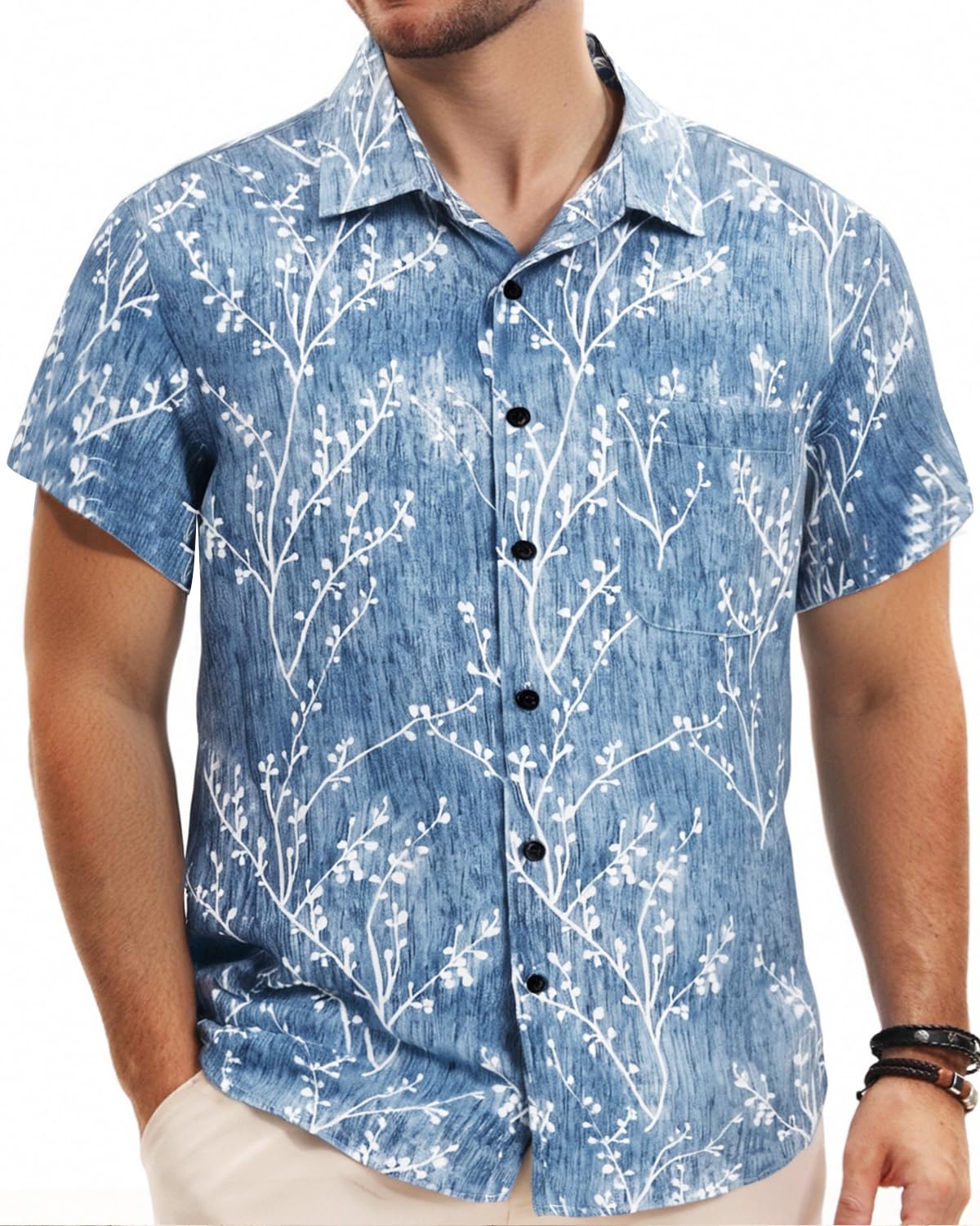 TUNEVUSE Mens Short Sleeve Hawaiian Shirts Button Down Aloha Tropical Shirt Casual Beach Clothes