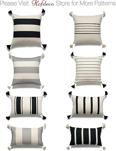 Miniatura 6 de Hofdeco Juego de 2 fundas de almohada decorativas neutras con borlas marroquíes, rayas beige y gris, 18 x 18 pulgadas Rayas Beige Gris,Puntos