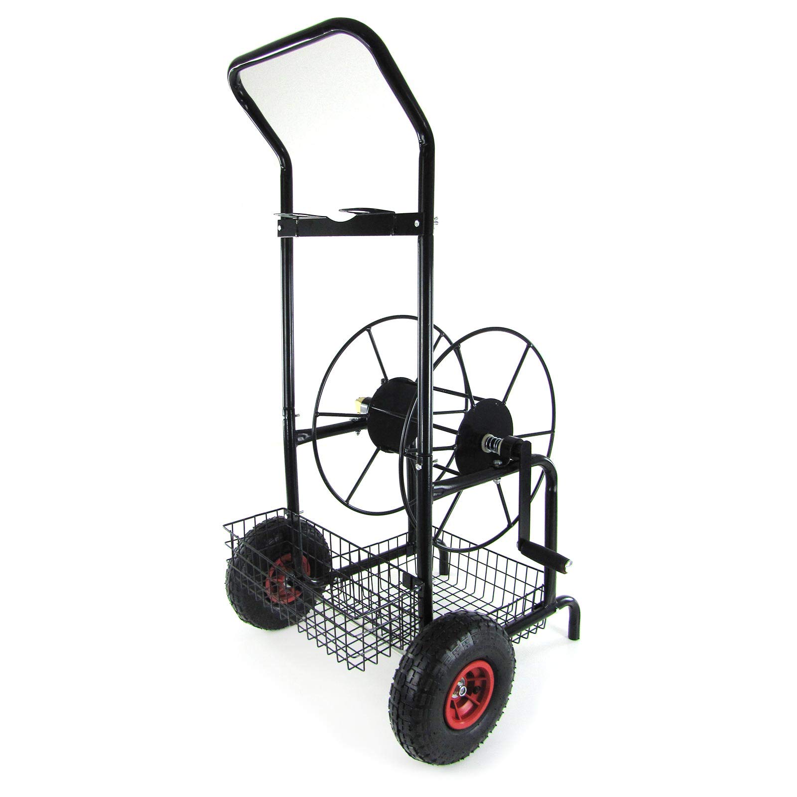 Schlauchwagen Schlauch Handwagen Schwarz mit Ablagekörbe bis 60m Gartenschlauch