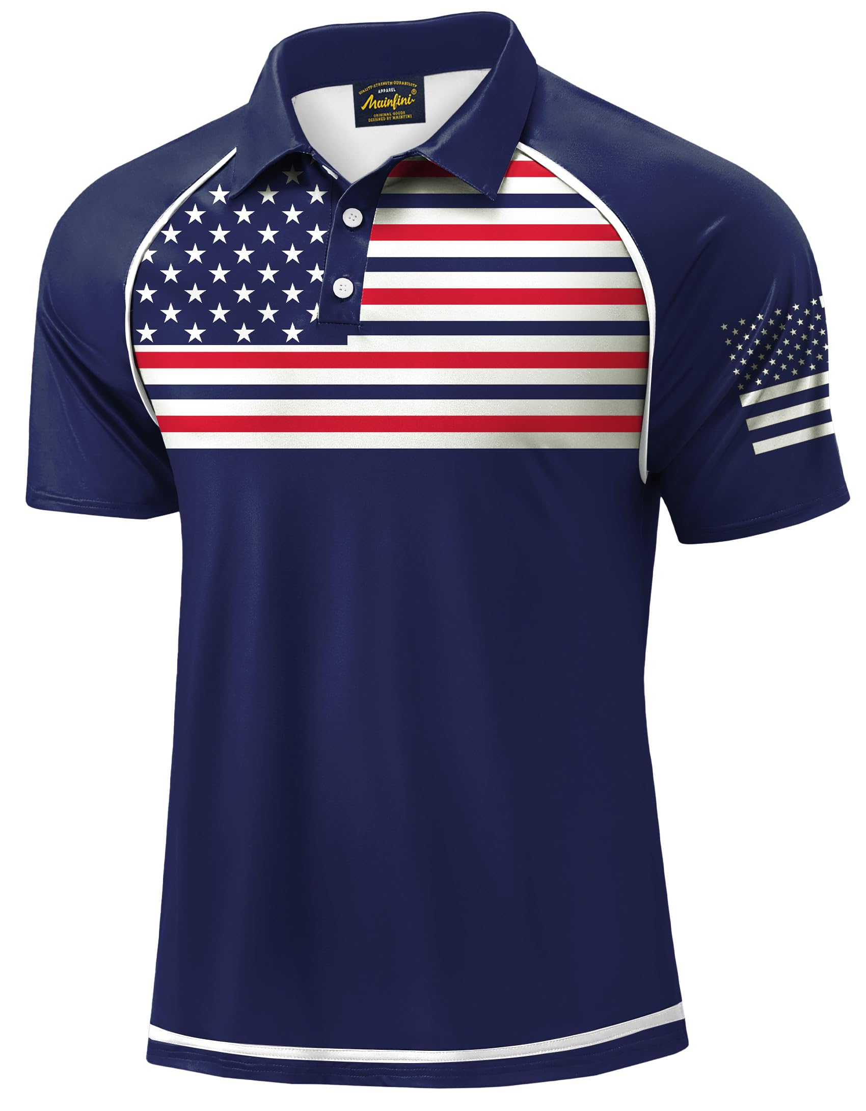 Mainfini Men's Patriotic Polo Stretch UPF 50+ Raglan American Golf Shirts