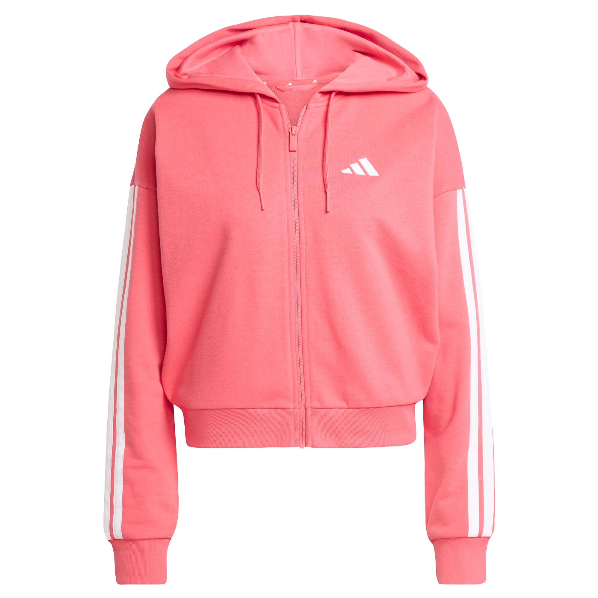 adidas Damen Essentials 3-Stripes French Terry Full Zip Hoodie, Semi Turbo/White, M