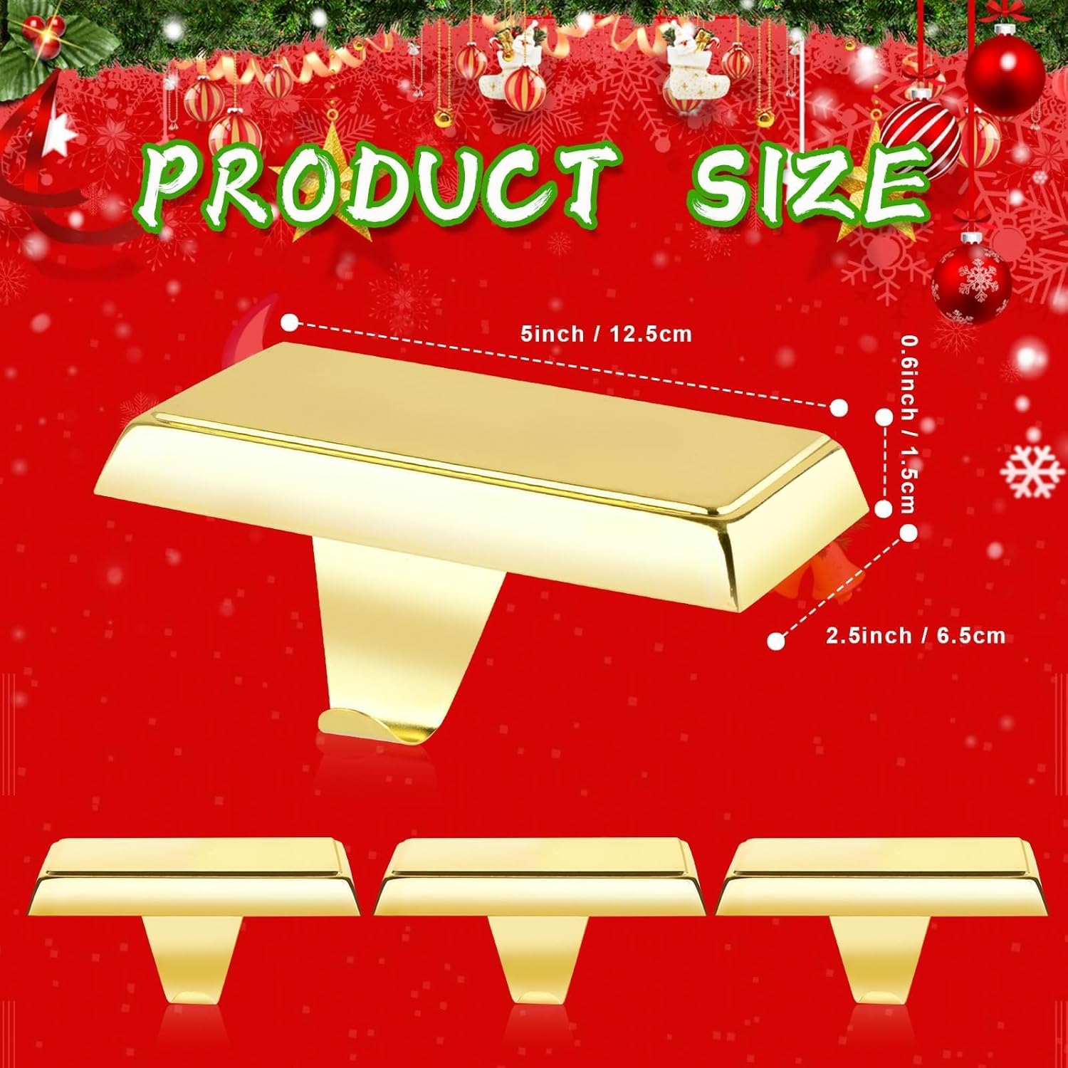 6 Pack Christmas Stocking Holders, Metal Mantel Hangers with Anti-Slip Base for Fireplace Decorations (Gold-6)
