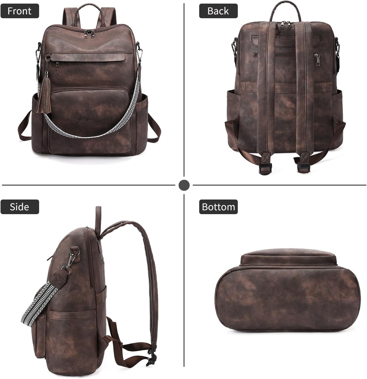 GAEKEAO Backpack Purse for Women Vegan Leather Travel Backpack Fashion Designer Ladies Convertible Shoulder Bag with Wristlet Coffee - Image 6