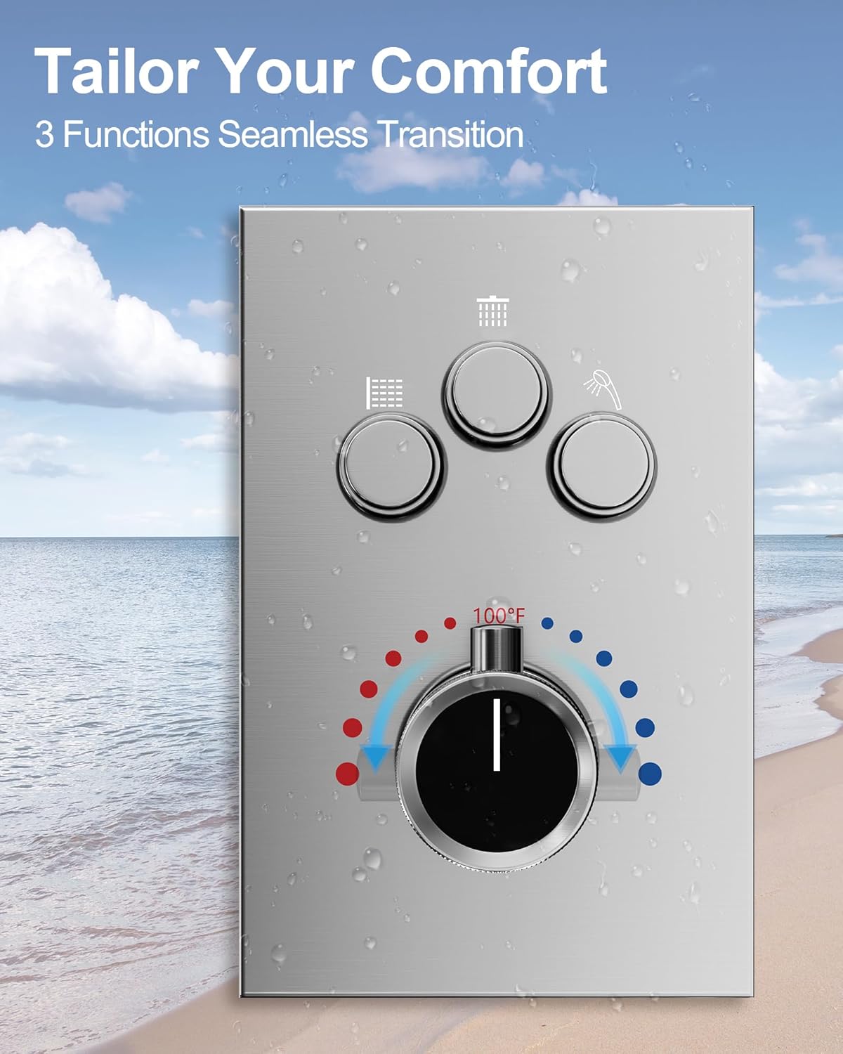 Thermostatic Shower System, Dual Rainfall Shower Heads for Ceilling & Wall Mounted with Handheld Sprayer, Brushed Nickel