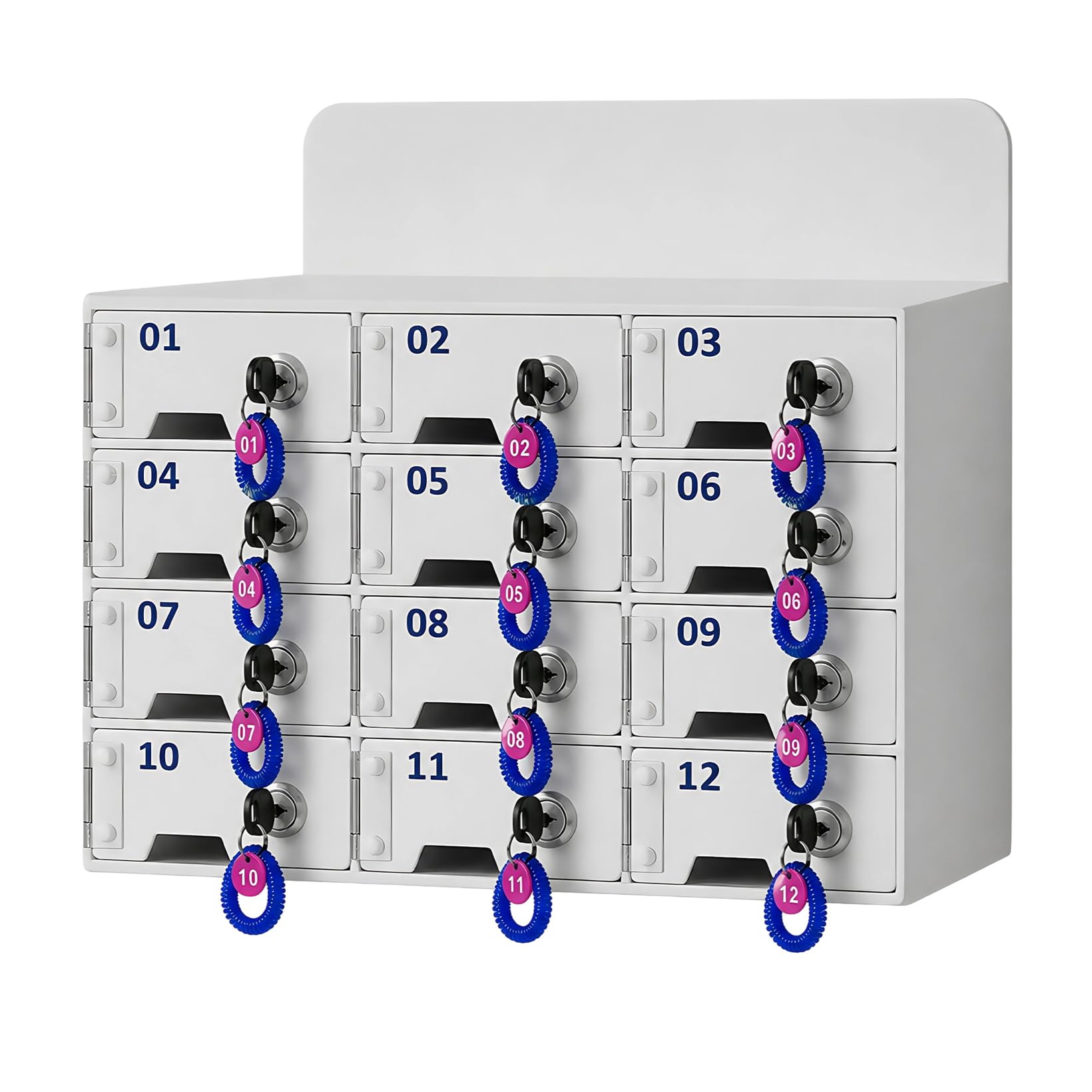 Guarda-Móviles 12 Compartimentos, Caja Guarda-Móviles de Pared con Llave y Puerto Carga, Armario de Carga para Teléfonos Móviles con Pulsera y Placa Identificativa, para Colegios y Fábricas