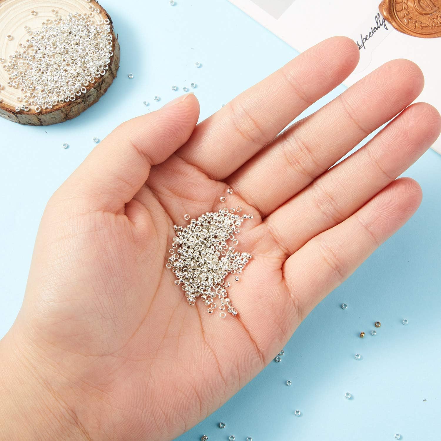 Hicarer 1200 Pieces Crimp Beads Metal Round Spacers Stopper Beads Clamp Ends for DIY Necklace Bracelets Jewelry Making Supplies(2 mm,Silver) - Image 4