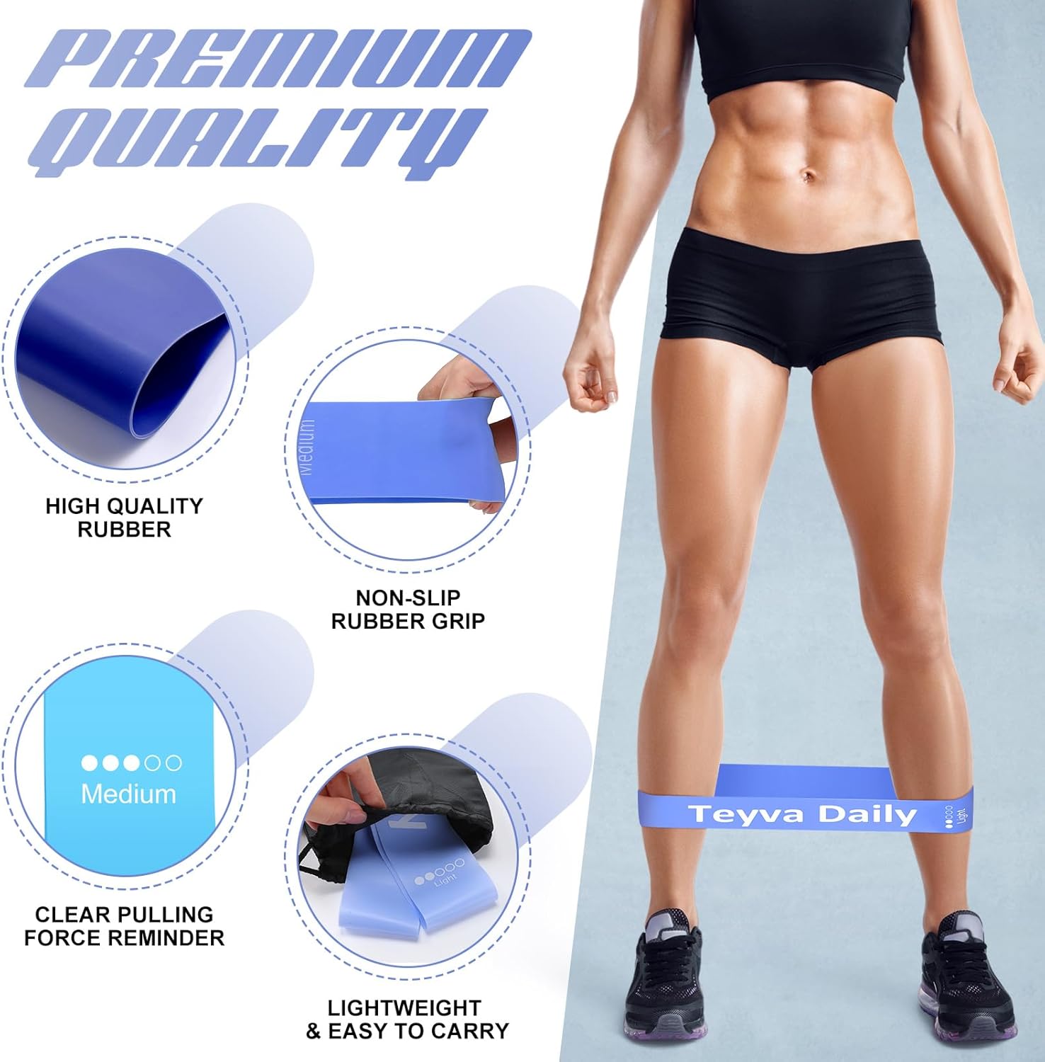 50 Pcs Resistance Loop Exercise Bands for Booty Workout Stretch Exercise Bands 5 Level Each Set with Storage Bag Non Slip for Legs Squat Resistance Loop Women Men Fitness