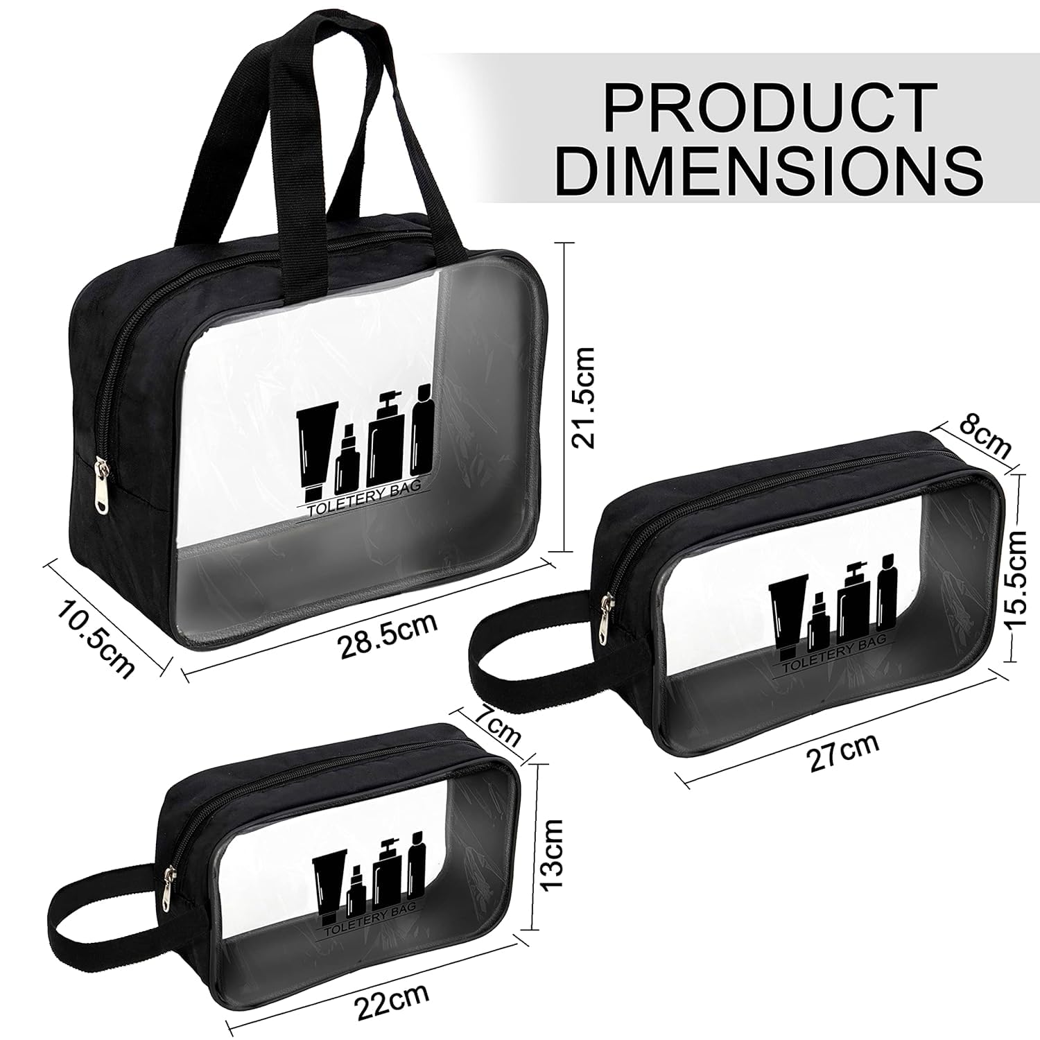 Storite Lot de 3 trousses de toilette transparentes polyvalentes pour homme et femme – Pochette de voyage pour maquillage, trousse de maquillage – Organiseur de voyage pour articles de toilette (noir,