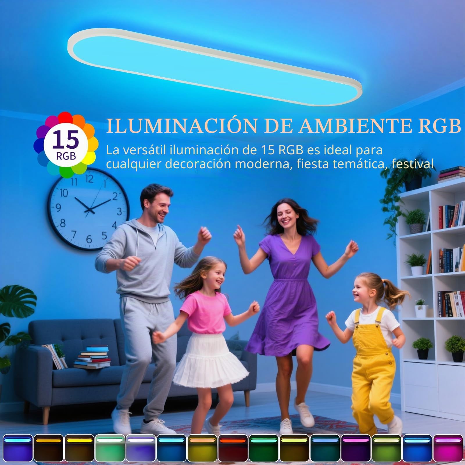LEZOE Lámpara de techo LED RGB regulable con mando a distancia, 36W 4500LM 4000K RGB, panel de luz regulable para cocina, salón, dormitorio y habitación infantil 80x20x2.9cm Oficina Ovalada
