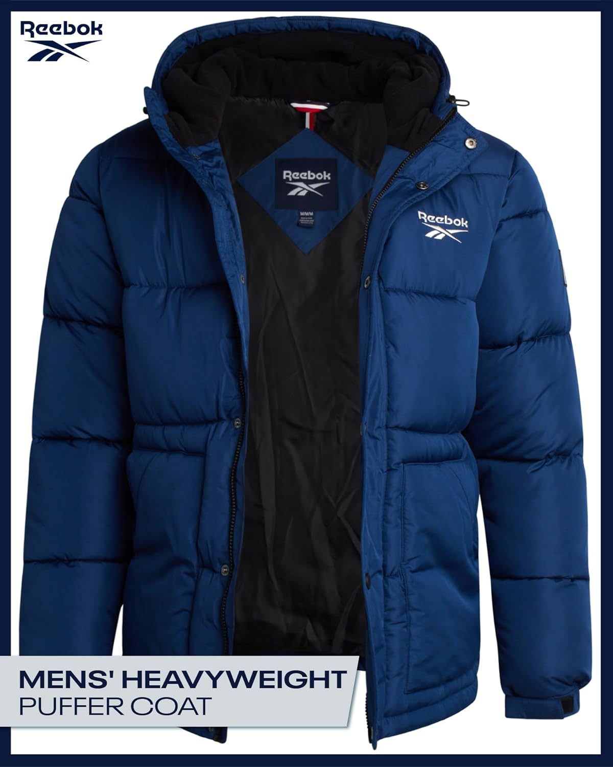 Reebok Mens Winter Jacket - Heavyweight Insulated Mens Winter Coat - Wind Water Resistant Quilted Puffer Jackets for Men - Image 2