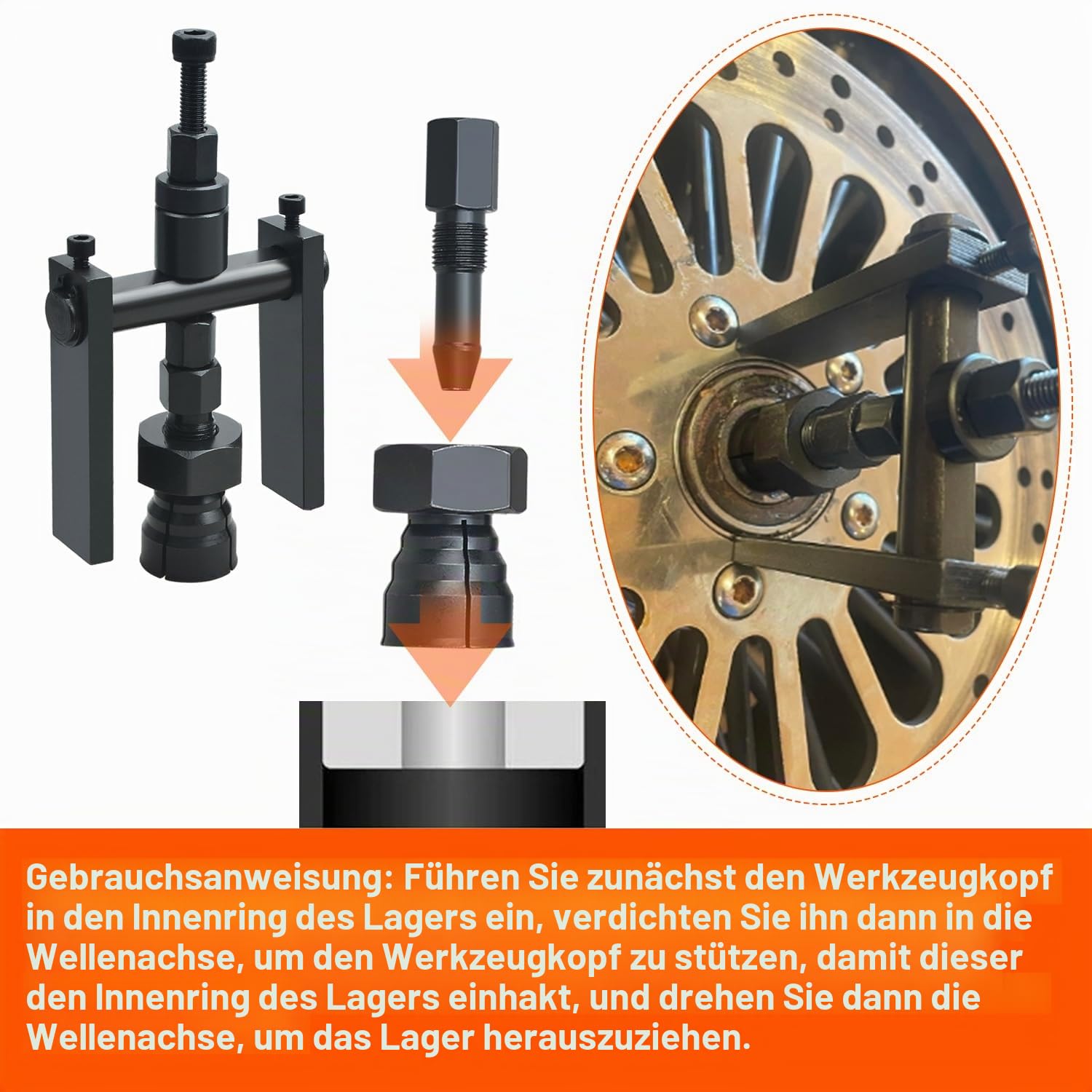 12-TLG. Innenlagerabzieher Set 8-32 mm mit 2-backigem Blindlochabzieher und Gleithammer, für Fahrrad und Motorrad