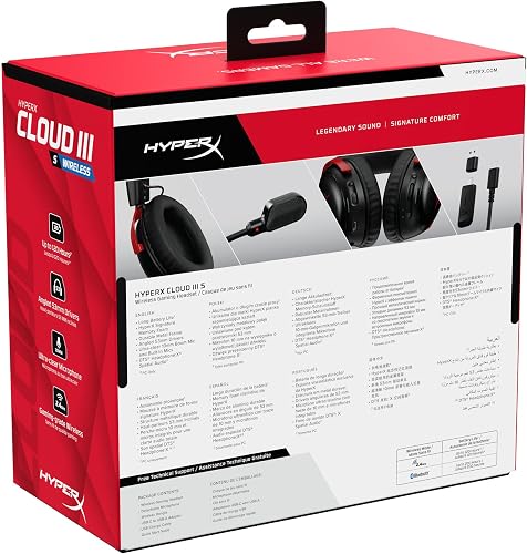 HyperX Cloud III S – Wireless Gaming Headset | Multi-Platform, 2.4GHz, Bluetooth, Battery up to 120 Hrs 2.4GHz / 200 Hrs Bluetooth, 53mm Angled Drivers, 10mm Detachable Mic, Customizable – Black/Red - 14