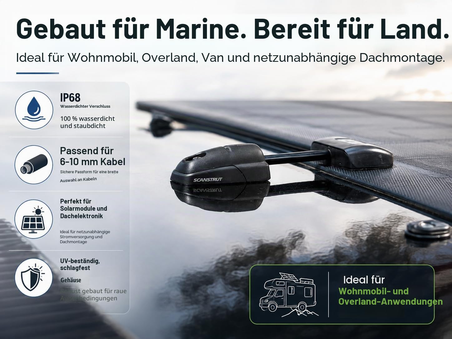 Scanstrut DS-H10-BLK Horizontal Kabeldichtung für Kabel von 6–10 mm, Schwarz