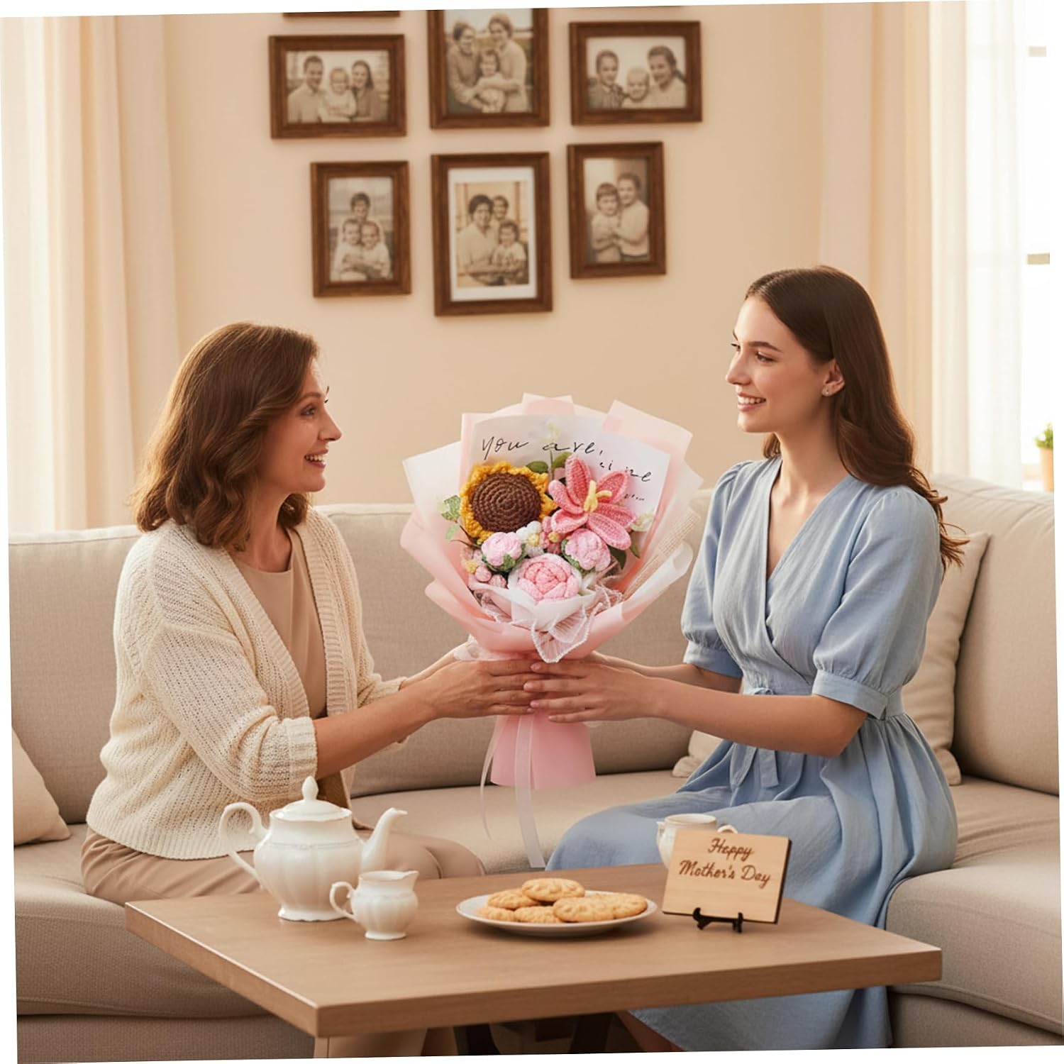 Crochet Bouquet Crochet Flowers Bouquet, Handmade Knitted Flowers Long-Lasting Home Decor for Mother's Day, Birthday, Valentine's Day
