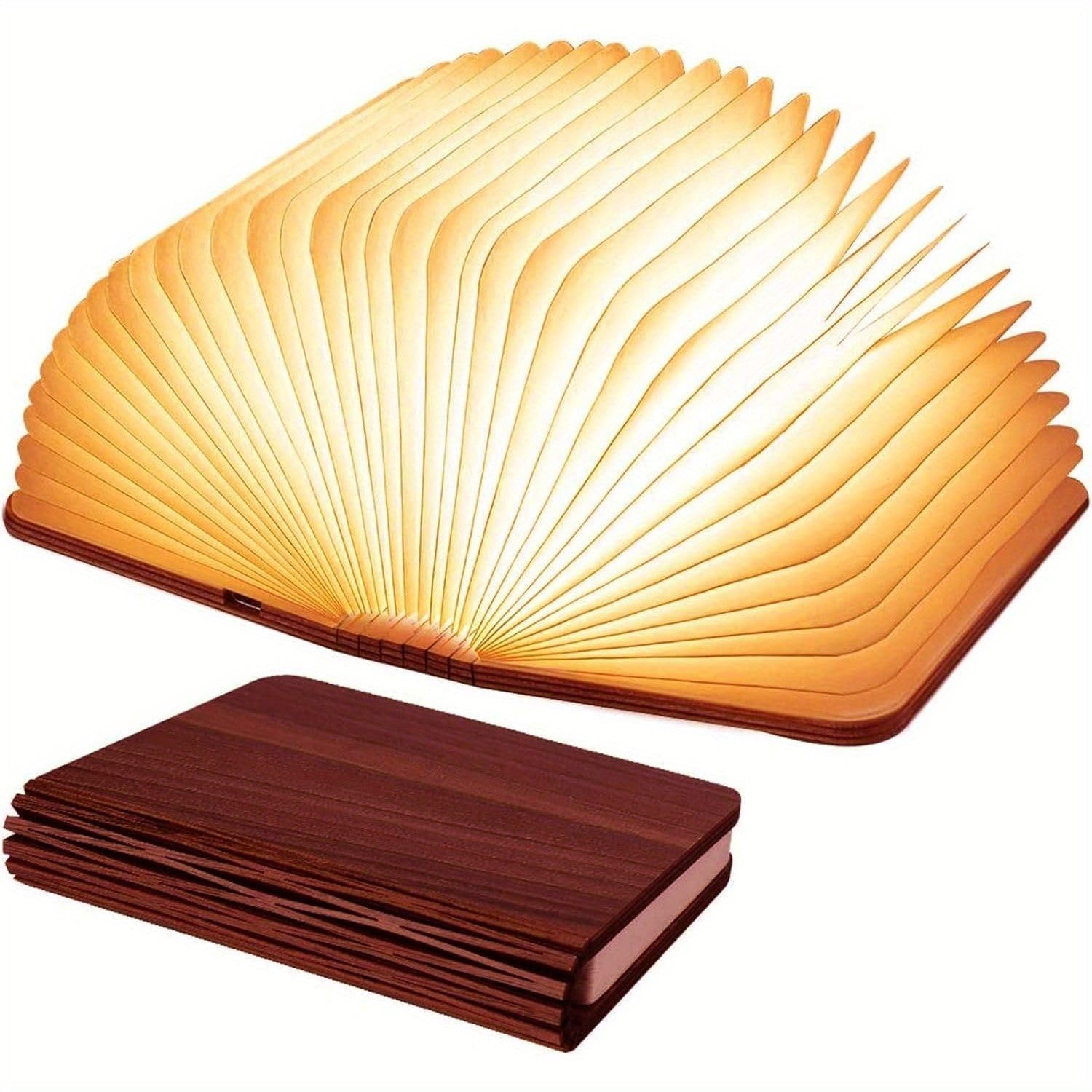 WUTUNS Creative Wooden Book Lamp?3 Colors LED Folding Mood Light?USB Rechargeable Wooden Bedside Table Lamp?Soft Night Lighting/Decoration?Ideal Gift for Lovers and Friends. (Large)