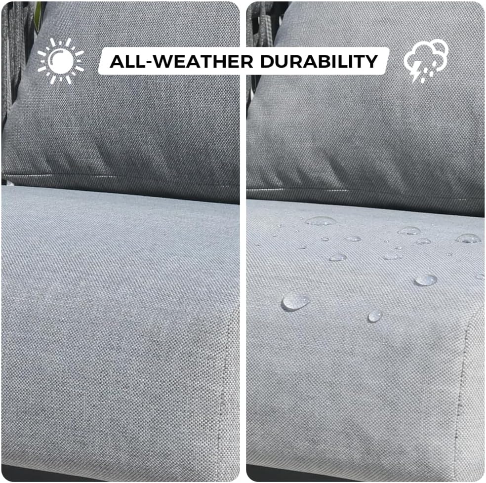Outdoor Patio Furniture Set, 4-Piece Conversation Set with Woven Rope and Olefin Cushions, 330 Lbs Capacity, Includes Loveseat, Swivel Armchairs & Coffee Table for Backyard, Garden, Balcony