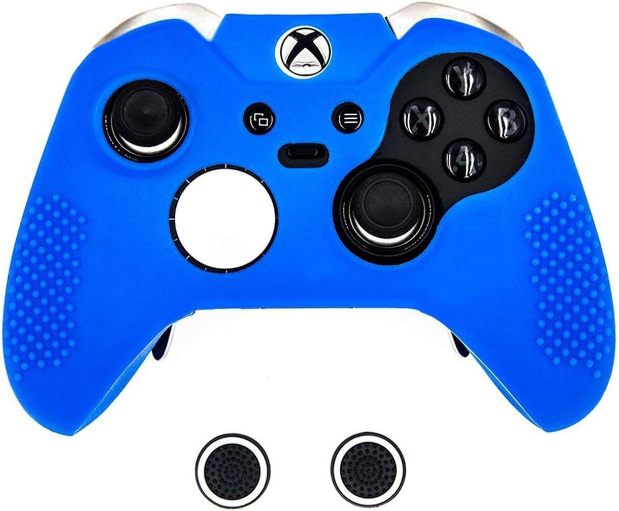 Taifond Anti-Slip Silicone Controller Cover Protective Skins for Microsoft Xbox One Elite Controller with Two Thumb Grip Caps (Blue)