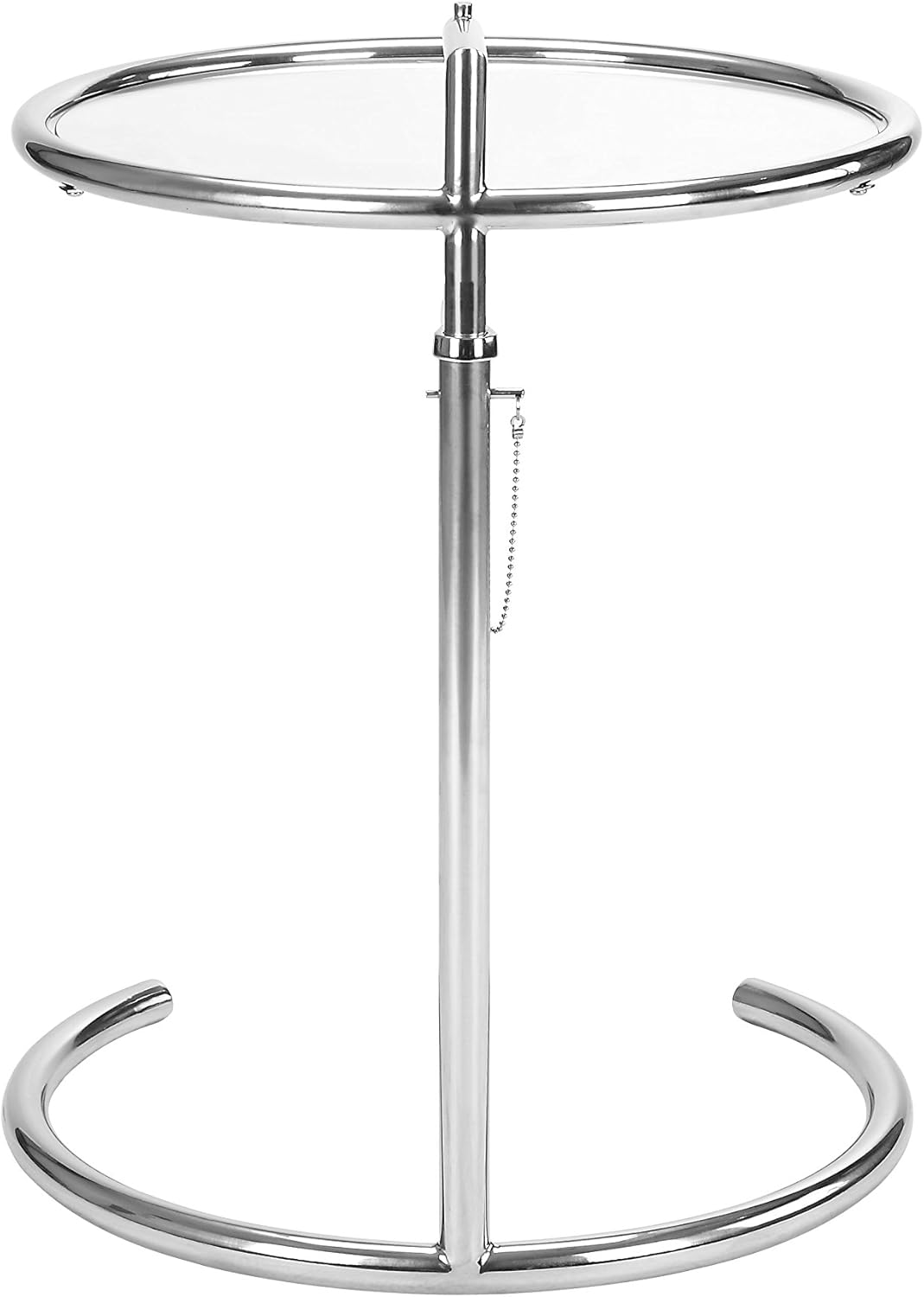 Eileen Grey(Gray) End Side Table-Eileen Gray Adjustable Height Coffee Table with Tempered Circle Glass Top and Stainless Steel Tublar Frame- Modern & Contemporary Metal Side Table