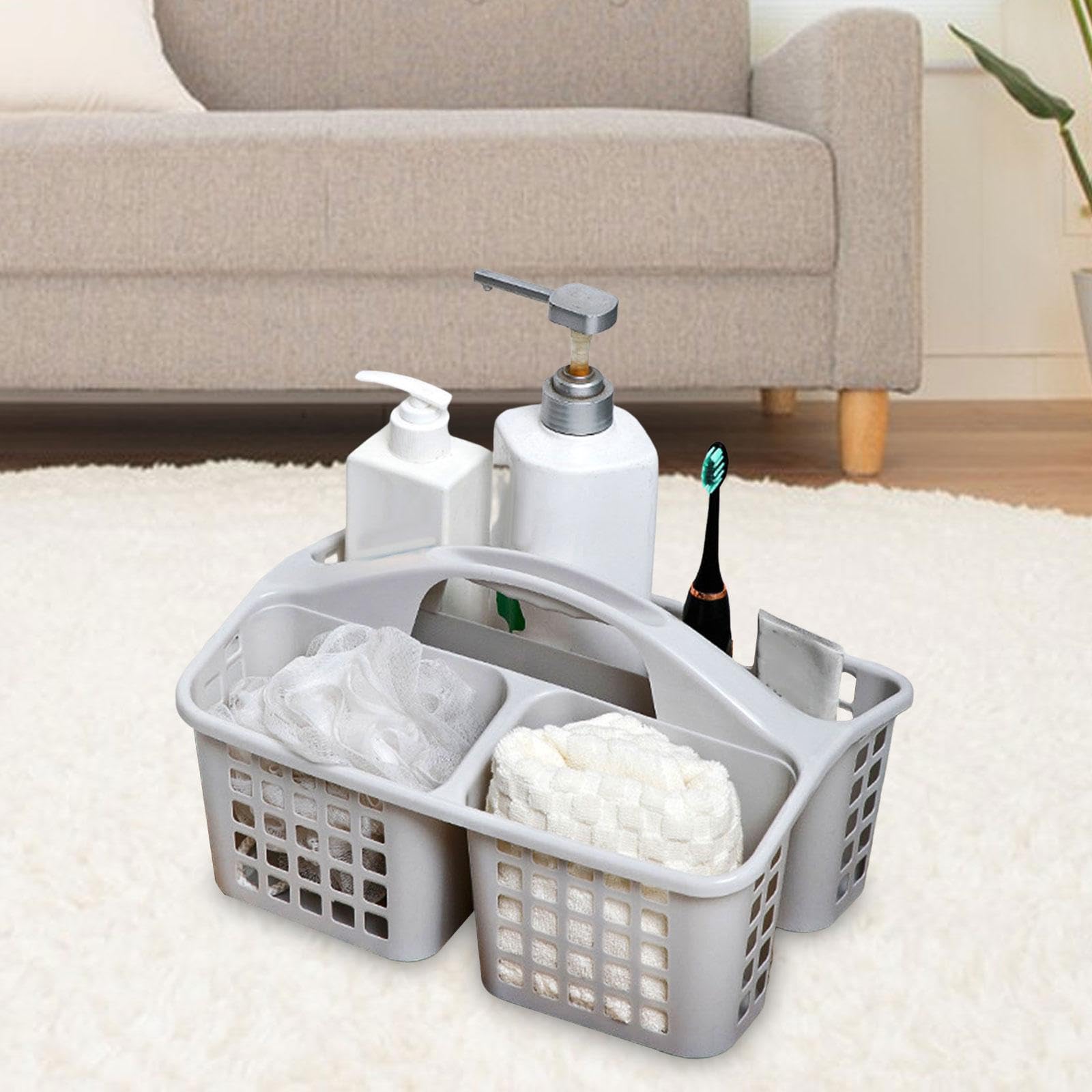 CALANDIS® Portable Shower Caddy Basket Cleaning Supplies Bucket 3 Divided Compartments Grey' 4