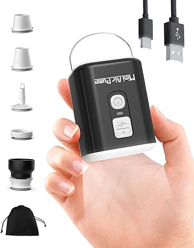 Mini bomba de aire, bomba recargable portátil con batería de 1600 mAh, 5 boquillas, luz de campamento, infladodesinflado rápido para inflables y